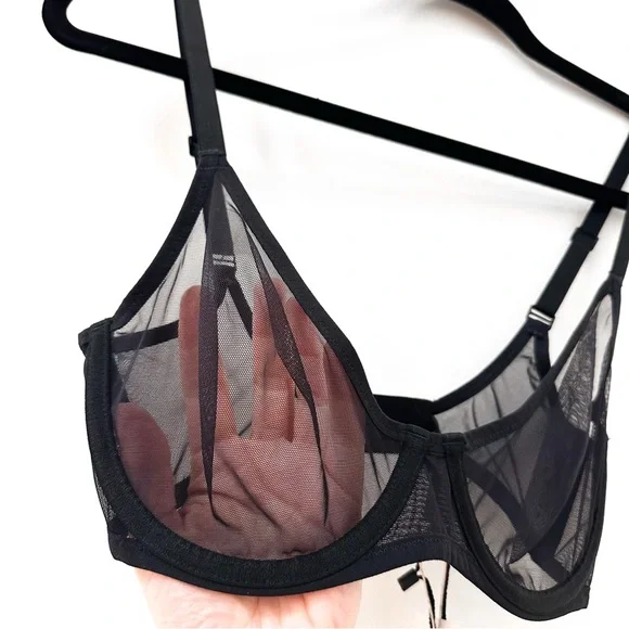 NWT Skims Ultra Fine Mesh Scoop Bra Sheer Underwire Onyx black sz 32DD - Picture 6 of 10